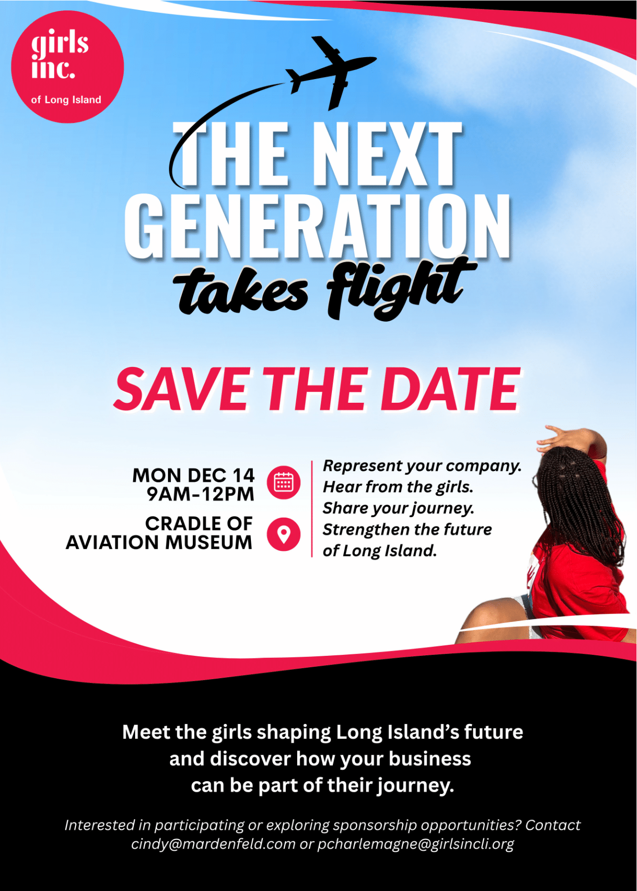 Girls Inc. of Long Island - The Next Generation Takes Flight Save the Date (Mon Dec 14, 9AM-12PM at Cradle of Aviation Museum)